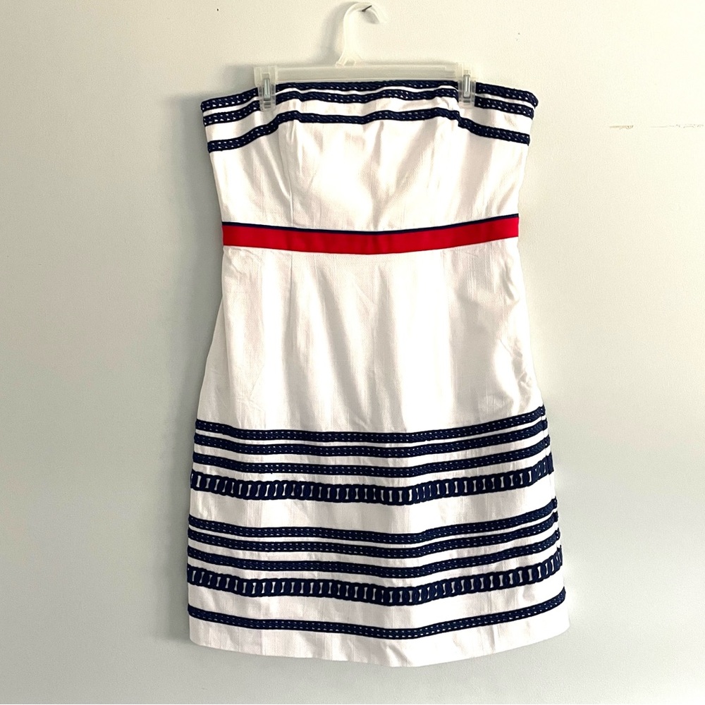 Vineyard Vines White Dress with Navy Stripes and Red Band-I had straps sewn on